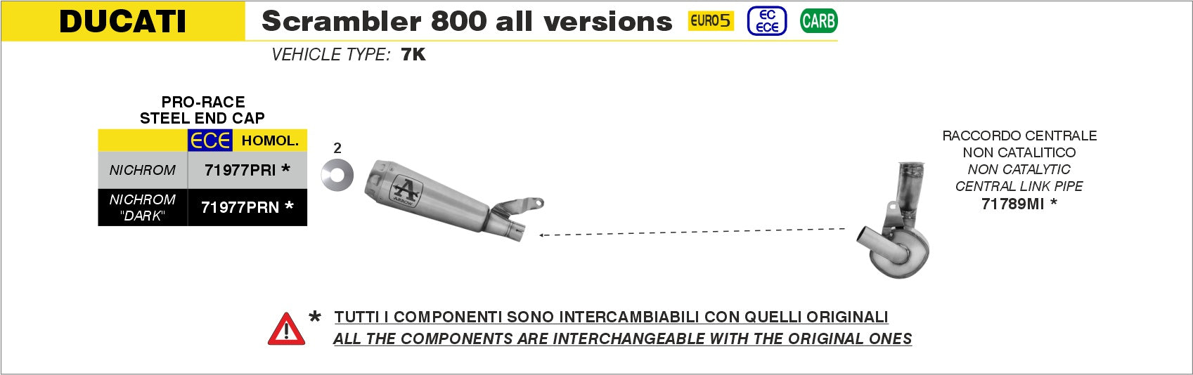 ARROW EXHAUST | Ducati Scrambler 800 2023/2024 | Pro-Race Nichrom "Dark" silencer