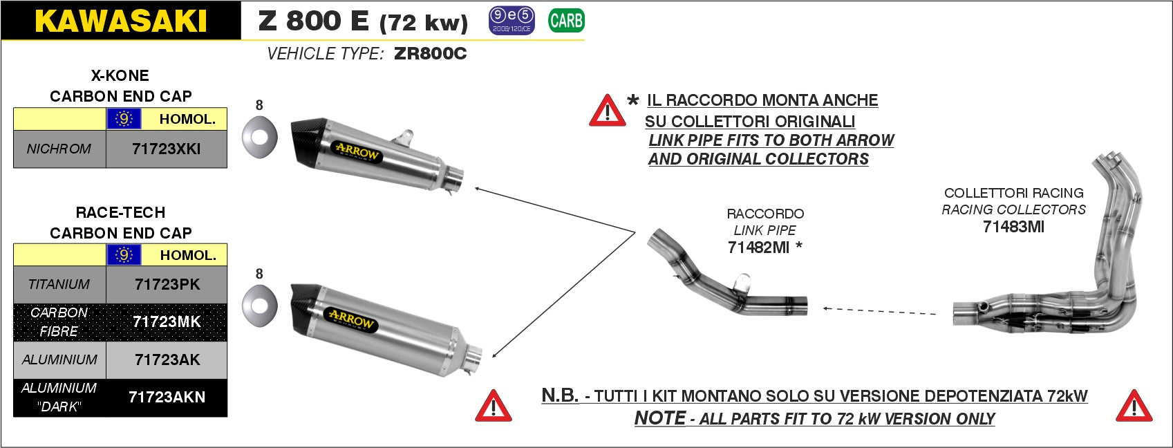 ARROW EXHAUST | Kawasaki Z 800 E 2013-16 | Race-Tech aluminium "Dark" silencer with carby end cap