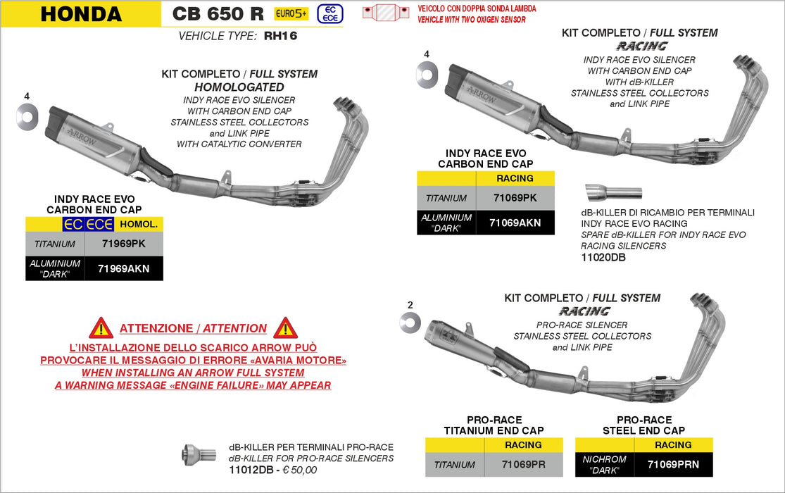 ARROW EXHAUST | HONDA CBR650R E5+ 2024-25 | Full system racing with Pro-Race titanium silencers