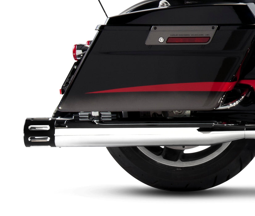 Rinehart Exhaust | All Touring Models Milwaukee Eight - 4" Slip-On Mufflers Chrome With Black End Caps Merge