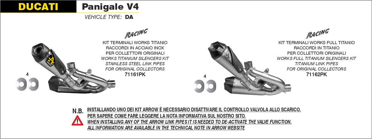 ARROW EXHAUST | DUCATI STREETFIGHTER V4 / PANIGALE V4  2020-24 | Titanium Works silencers (right and left) with titanium link pipies
