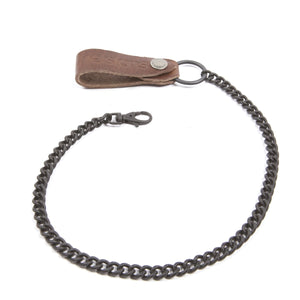 Helstons motorcycle steel chain with smooth leather buckle - Brown