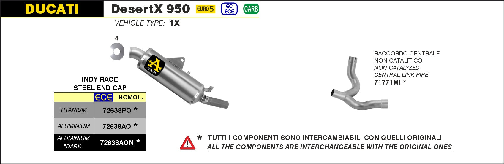 ARROW EXHAUST | DUCATI DESERT X 950 2022-2024 | Non catalized mid-pipe