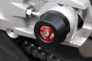 GSG-MOTOTECHNIK | Rear wheel pad set with milled, color anodized aluminum inlay
in Black | Ducati Multistrada V2 2021-Up | 41E-49E-B